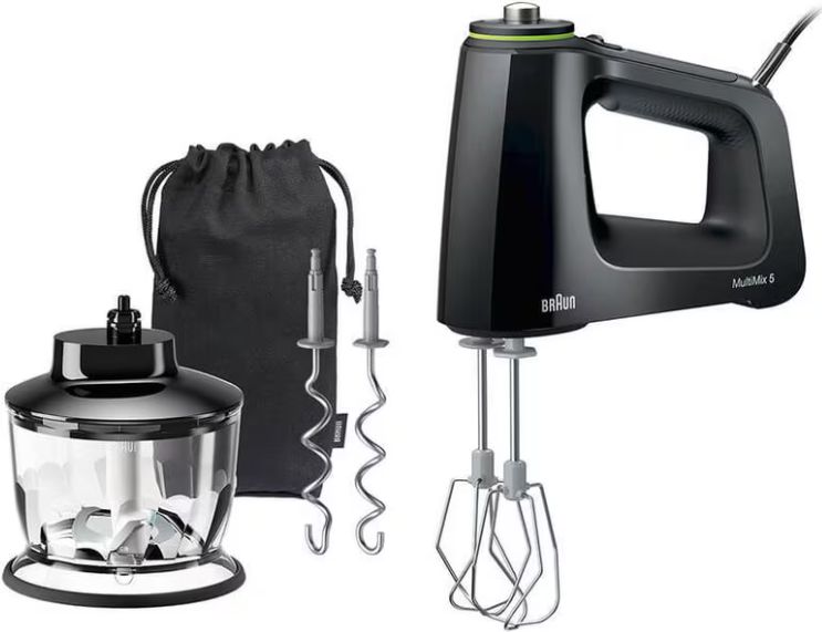 Braun - Black Hand Mixer with Chopper, Whisks, Kneading Hooks and Accessory Bag - HM5130BK