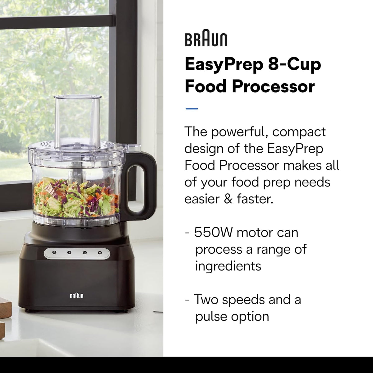 Braun - EasyPrep 8 Cup Black Food Processor - FP3101BK - DISCONTINUED