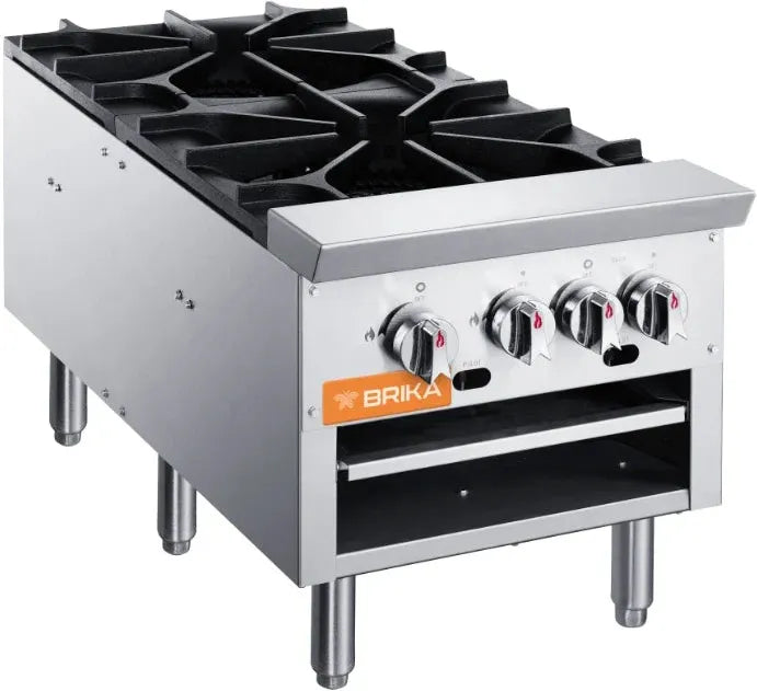 Brika - 18" Natural Gas Stock Pot Range, 2 Burners, 160,000 BTU - BSP-18D