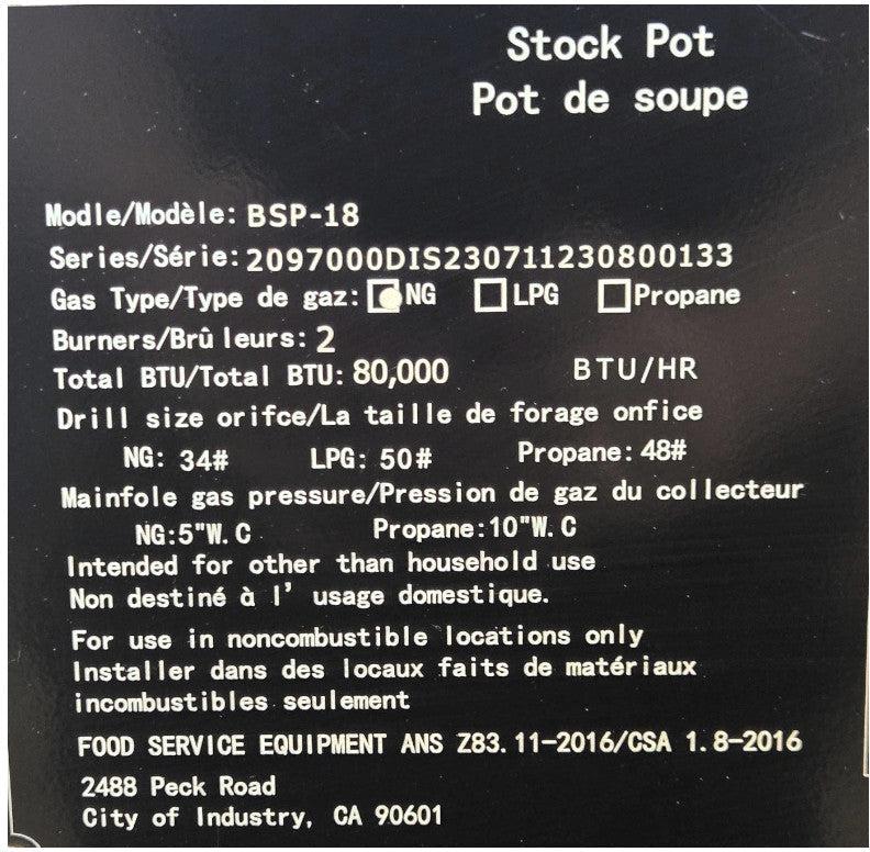 Brika - 18" Natural Gas Stock Pot Range, 80,000 BTU - BSP-18