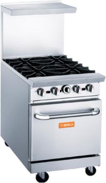 Brika - 24" Natural Gas Restaurant Range, 4 Open Burners with Standard Oven, 162,000 BTU - BGR-4B