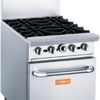 Brika - 24" Natural Gas Restaurant Range, 4 Open Burners with Standard Oven, 162,000 BTU - BGR-4B