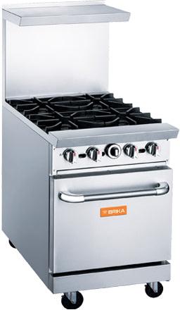 Brika - 24" Natural Gas Restaurant Range, 4 Open Burners with Standard Oven, 162,000 BTU - BGR-4B