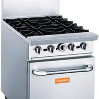 Brika - 24" Natural Gas Restaurant Range, 4 Open Burners with Standard Oven, 162,000 BTU - BGR-4B