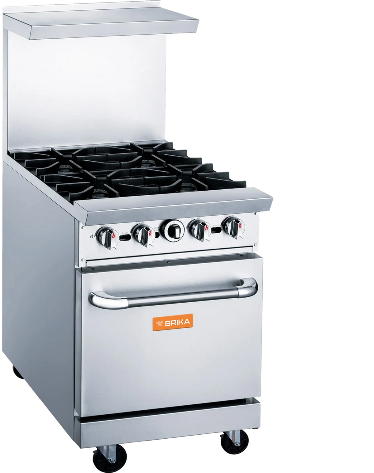 Brika - 24" Natural Gas Restaurant Range, 4 Open Burners with Standard Oven, 162,000 BTU - BGR-4B