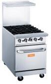 Brika - 24" Natural Gas Restaurant Range, 4 Open Burners with Standard Oven, 162,000 BTU - BGR-4B