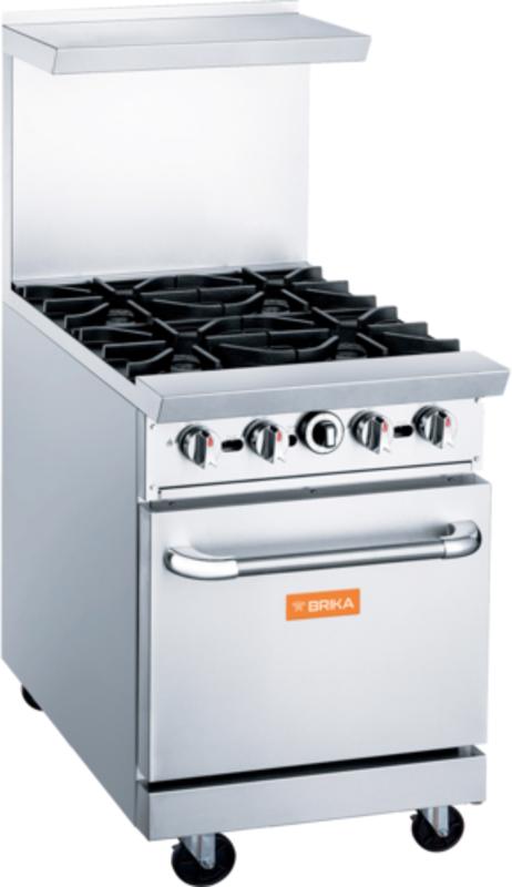 Brika - 24" Natural Gas Restaurant Range, 4 Open Burners with Standard Oven, 162,000 BTU - BGR-4B
