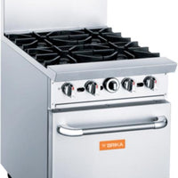 Brika - 24" Natural Gas Restaurant Range, 4 Open Burners with Standard Oven, 162,000 BTU - BGR-4B