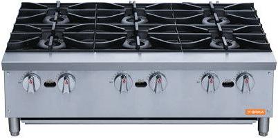 Brika - 36" Natural Gas Hot Plate, 6 Burners, 168,000 BTU - BHP-366