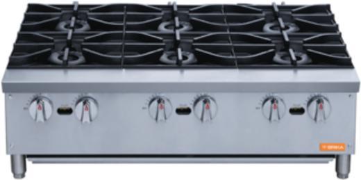 Brika - 36" Natural Gas Hot Plate, 6 Burners, 168,000 BTU - BHP-366