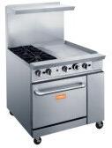 Brika - 36" Natural Gas Restaurant Range, 2 Open Burners and 24" Manual Griddle with Standard Oven - BGR-2B-G24