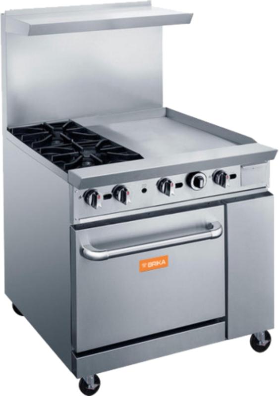 Brika - 36" Natural Gas Restaurant Range, 2 Open Burners and 24" Manual Griddle with Standard Oven - BGR-2B-G24