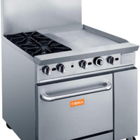 Brika - 36" Natural Gas Restaurant Range, 2 Open Burners and 24" Manual Griddle with Standard Oven - BGR-2B-G24