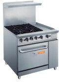 Brika - 36" Natural Gas Restaurant Range, 4 Open Burners and 12" Manual Griddle with Standard Oven, 195,000 BTU - BGR-4B-G12
