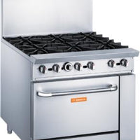 Brika - 36" Natural Gas Restaurant Range, 6 Open Burners with Standard Oven, 233,000 BTU - BGR-6B