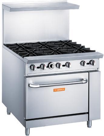 Brika - 36" Natural Gas Restaurant Range, 6 Open Burners with Standard Oven, 233,000 BTU - BGR-6B
