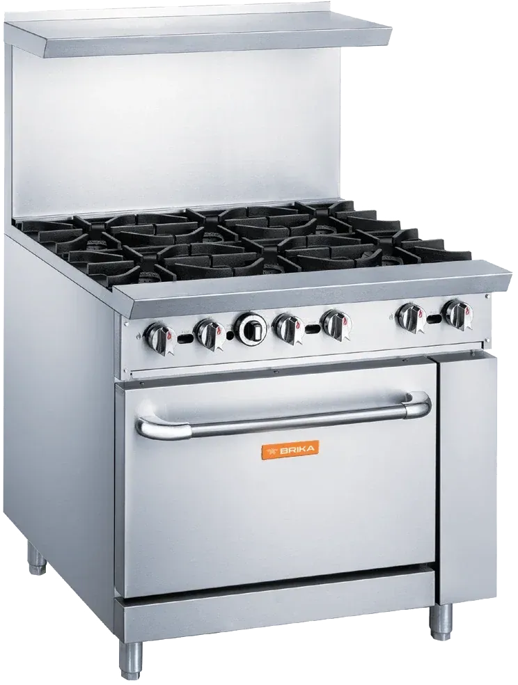 Brika - 36" Natural Gas Restaurant Range, 6 Open Burners with Standard Oven, 233,000 BTU - BGR-6B