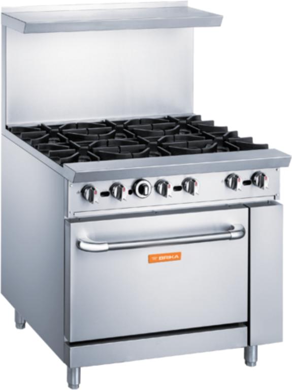 Brika - 36" Natural Gas Restaurant Range, 6 Open Burners with Standard Oven, 233,000 BTU - BGR-6B