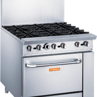 Brika - 36" Natural Gas Restaurant Range, 6 Open Burners with Standard Oven, 233,000 BTU - BGR-6B