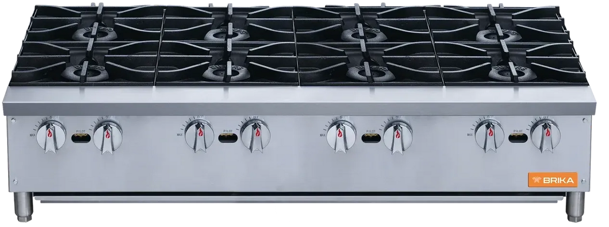 Brika - 48" Natural Gas Hot Plate, 8 Burners, 224,000 BTU - BHP-488
