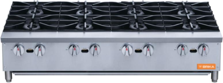 Brika - 48" Natural Gas Hot Plate, 8 Burners, 224,000 BTU - BHP-488