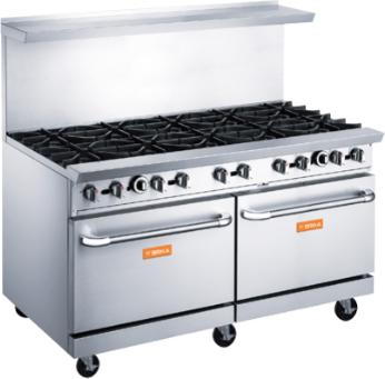 Brika - 60" Natural Gas Restaurant Range, 10 Open Burners with Two Standard Ovens, 400,000 BTU - BGR-10B