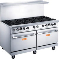 Brika - 60" Natural Gas Restaurant Range, 10 Open Burners with Two Standard Ovens, 400,000 BTU - BGR-10B