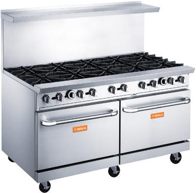 Brika - 60" Natural Gas Restaurant Range, 10 Open Burners with Two Standard Ovens, 400,000 BTU - BGR-10B