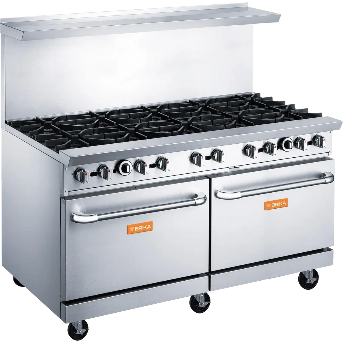 Brika - 60" Natural Gas Restaurant Range, 10 Open Burners with Two Standard Ovens, 400,000 BTU - BGR-10B