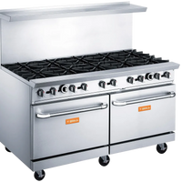 Brika - 60" Natural Gas Restaurant Range, 10 Open Burners with Two Standard Ovens, 400,000 BTU - BGR-10B