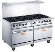Brika - 60" Natural Gas Restaurant Range, 10 Open Burners with Two Standard Ovens, 400,000 BTU - BGR-10B