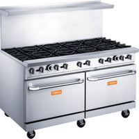 Brika - 60" Natural Gas Restaurant Range, 10 Open Burners with Two Standard Ovens, 400,000 BTU - BGR-10B