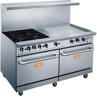 Brika - 60" Natural Gas Restaurant Range, 4 Open Burners and 36" Manual Griddle with Two Standard Ovens, 286,000 BTU - BGR-4B-G36