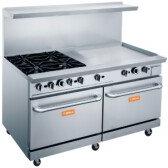 Brika - 60" Natural Gas Restaurant Range, 4 Open Burners and 36" Manual Griddle with Two Standard Ovens, 286,000 BTU - BGR-4B-G36