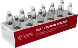 Browne - 1 Oz Salt & Pepper Glass Shaker Tower with Chrome Top (Set of 12) - 575221
