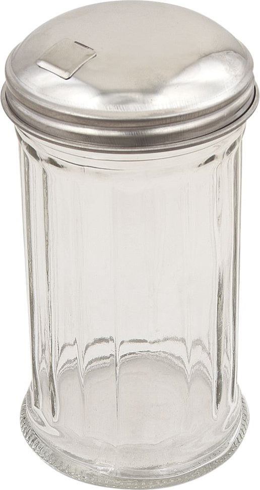 Browne - 12 Oz Fluted Glass Sugar Pourers with Stainless Steel Top, Pack of 24 - 575187