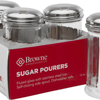 Browne - 12 Oz Fluted Glass Sugar Pourers with Stainless Steel Top (Pack of 4) - 575228