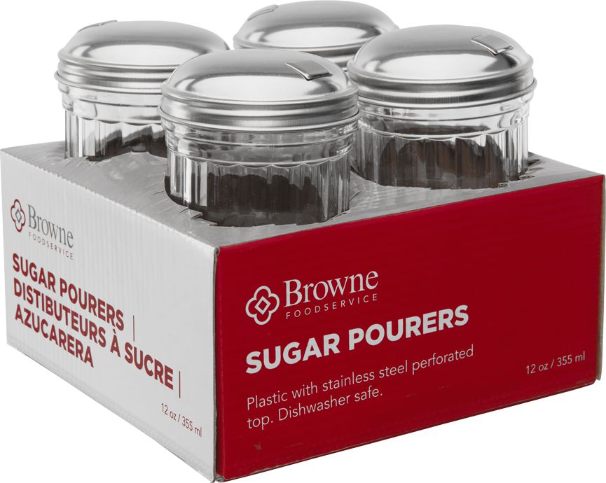 Browne - 12 Oz Plastic Sugar Pourer with Stainless Steel Top, Pack of 4 - 575231