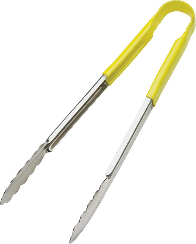 Browne - 12" Stainless Steel Tong with Yellow Coated Handle - 5512YL