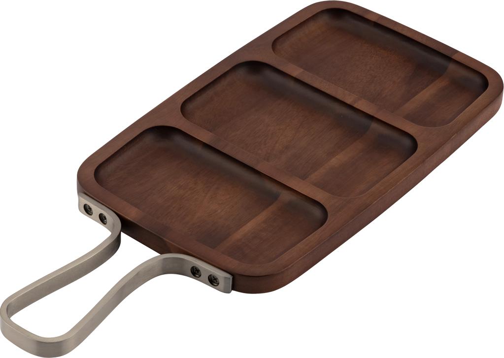 Browne - 12" x 7" Acacia Wood Sectioned Serving Board With Handle - 571507