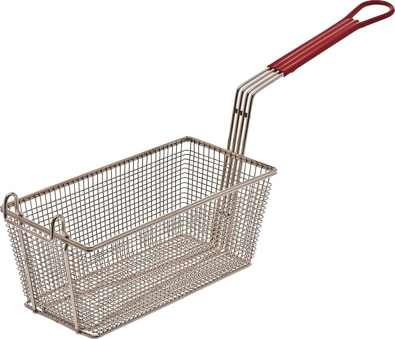 Browne - 12.5" x 6.25" Rectangular Red Handle Fry Basket - 79216