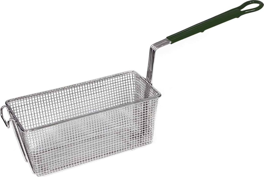 Browne - 13" x 5.5" Green Handle Rectangular Fry Basket - 79204