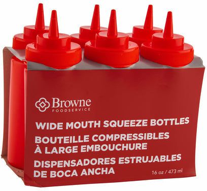Browne - 16 Oz Red Wide Mouth Squeeze Dispenser, Pack of 6 - 57801705