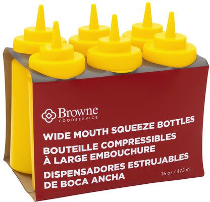 Browne - 16 Oz Yellow Wide Mouth Squeeze Dispenser, Pack of 6 - 57801717