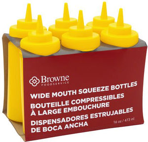 Browne - 16 Oz Yellow Wide Mouth Squeeze Dispenser ( Set Of 6 ) - 57801717