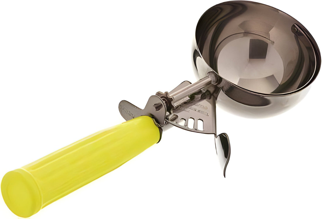 Browne - 1.75 Oz Stainless Steel Ice Cream Scoop With Yellow Handle - 573320