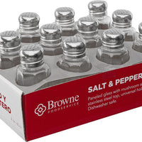 Browne - 2 Oz Salt & Pepper Glass Shakers with Stainless Steel Top (Pack of 12) - 575232