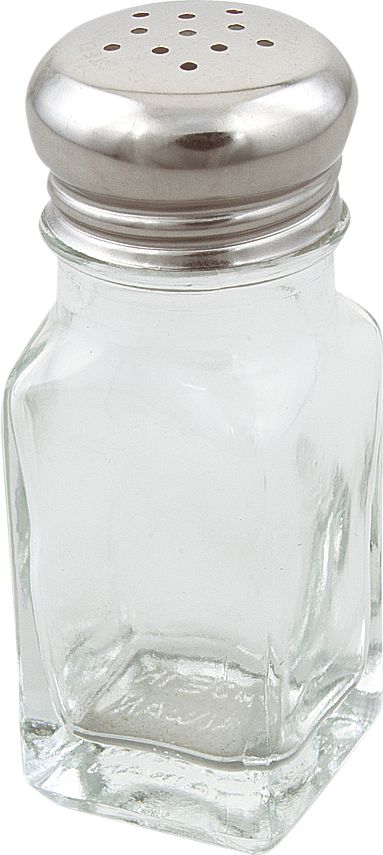 Browne - 2 Oz Square Glass Salt/Pepper Shaker with Stainless Steel top with Universal Holes, Pack of 24 - 575183