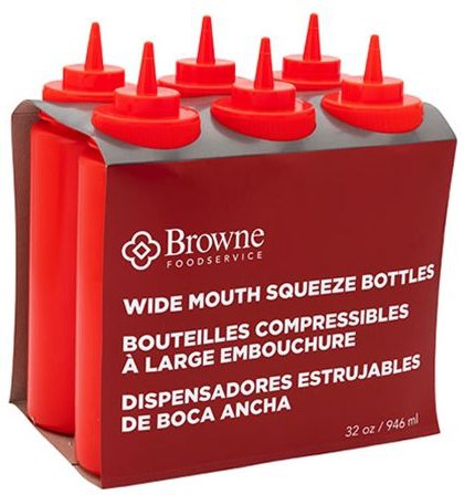 Browne - 32 Oz Red Wide Mouth Squeeze Dispenser, Pack of 6 - 57803305