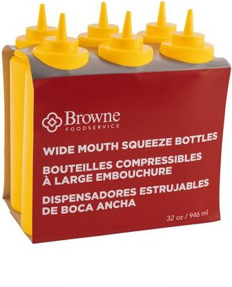 Browne - 32 Oz Yellow Wide Mouth Squeeze Dispenser, Pack of 6 - 57803317